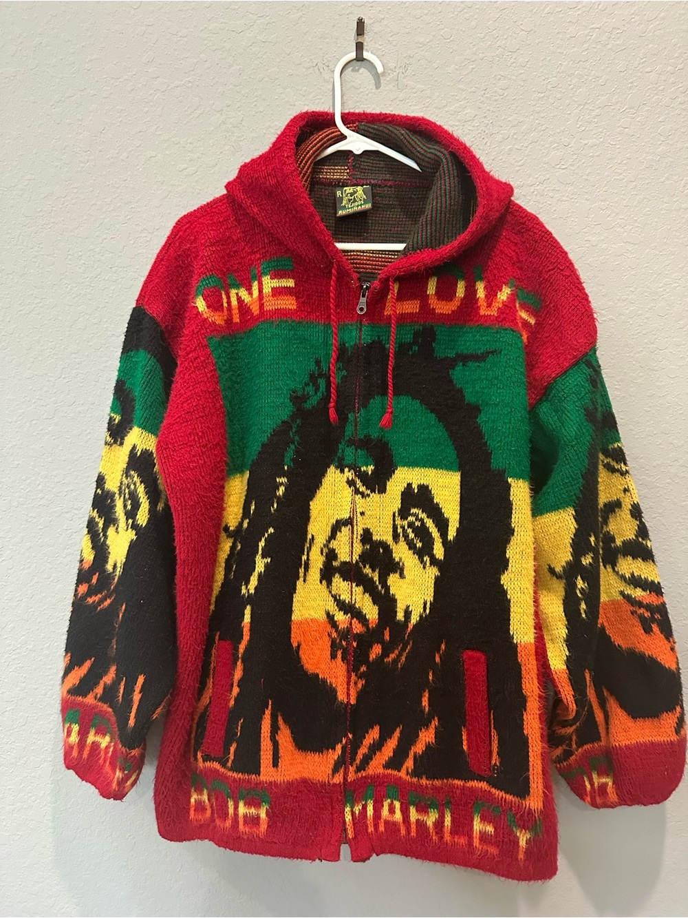 Tejidos Ruminahui One Love Bob Marley Zip Up Wool Knit Blend Jacket Sz L-XL